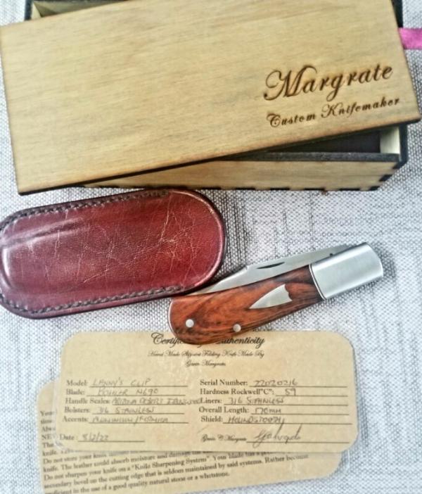 Margrate Custom Lanny..Ironwood & N690...3 7/8" clsd.liners..spacers..scalloped bolster.coa,slip,bo.