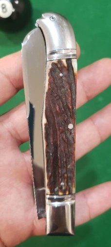 4 1/2"  Custom Made Bird's Head Bolster Knife, Premium Stag Handle