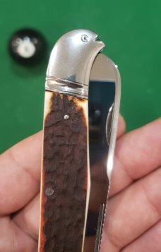 4 1/2"  Custom Made Bird's Head Bolster Knife, Premium Stag Handle