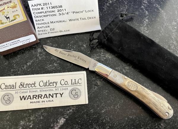Canal Street Cutlery AAPK 2011 Forum Knife, Pinchlock , Amazing White Tail Deer Antler Handle, New Canal Street Cutlery AAPK 2011 Forum Knife, Pinchlock , Amazing White Tail Deer Antler Handle, New