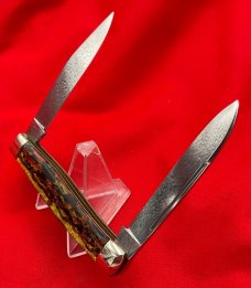 FIGHT'N ROOSTER 2-Blade “TEXAS JACK” or Moose Folding Pocket Knife Christmas Tree Scales 1st Gen