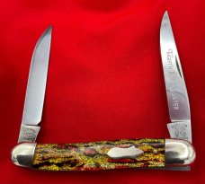 FIGHT'N ROOSTER 2-Blade Hawbaker Muskrat Jack Pocket Knife Christmas Tree Scales 2n Gen NM 1982-94