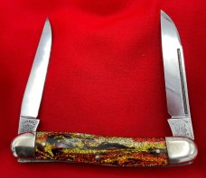 FIGHT'N ROOSTER 2-Blade Hawbaker Muskrat Jack Pocket Knife Christmas Tree Scales 2n Gen NM 1982-94