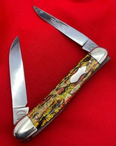 FIGHT'N ROOSTER 2-Blade Hawbaker Muskrat Jack Pocket Knife Christmas Tree Scales 2n Gen NM 1982-94