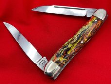 FIGHT'N ROOSTER 2-Blade Hawbaker Muskrat Jack Pocket Knife Christmas Tree Scales 2n Gen NM 1982-94