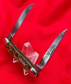 FIGHT'N ROOSTER 2-Blade Hawbaker Muskrat Jack Pocket Knife Christmas Tree Scales 2n Gen NM 1982-94