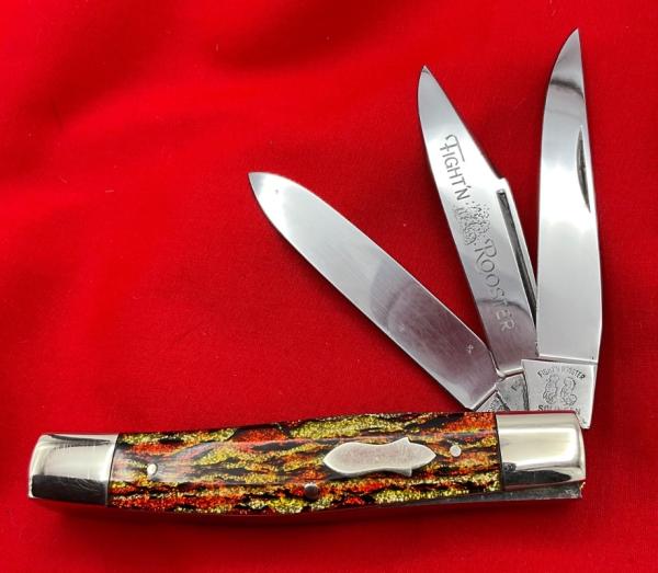 FIGHT’N ROOSTER 3-Blade 3-Backspring Serpentine Jack Pocket Knife Christmas Tree Scales Gen2 1982-94