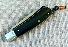 Vincenzo Balistreri Buffalo Horn Native Slipjoint..3.75..San Mai..Lanyard..bead...fluted bolsters 