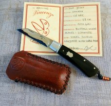 Vincenzo Balistreri Buffalo Horn Native Slipjoint..3.75..San Mai..Lanyard..bead...fluted bolsters 