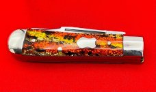 FIGHT’N ROOSTER “Sunday Size” Trapper Jack Pocket Knife Antique Christmas Tree Scales 2nd Gen