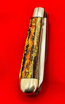 FIGHT’N ROOSTER “Sunday Size” Trapper Jack Pocket Knife Antique Christmas Tree Scales 2nd Gen