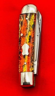 FIGHT’N ROOSTER “Sunday Size” Trapper Jack Pocket Knife Antique Christmas Tree Scales 2nd Gen