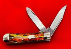FIGHT’N ROOSTER “Sunday Size” Trapper Jack Pocket Knife Antique Christmas Tree Scales 2nd Gen