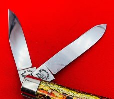 FIGHT’N ROOSTER “Sunday Size” Trapper Jack Pocket Knife Antique Christmas Tree Scales 2nd Gen