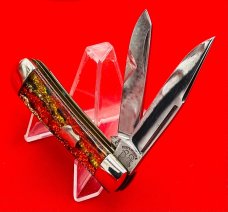 FIGHT’N ROOSTER “Sunday Size” Trapper Jack Pocket Knife Antique Christmas Tree Scales 2nd Gen