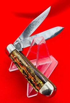 FIGHT’N ROOSTER “Sunday Size” Trapper Jack Pocket Knife Antique Christmas Tree Scales 2nd Gen