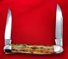 FIGHT'N ROOSTER 2-Blade Hawbaker Jack Folding Pocket Knife Christmas Tree Scales 2nd Gen MINT