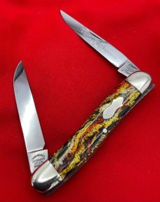 FIGHT'N ROOSTER 2-Blade Hawbaker Jack Folding Pocket Knife Christmas Tree Scales 2nd Gen MINT