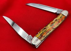 FIGHT'N ROOSTER 2-Blade Hawbaker Jack Folding Pocket Knife Christmas Tree Scales 2nd Gen MINT