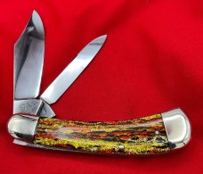 FIGHT’N ROOSTER 2-Blade Bar Style Trapper Pocket Knife Antique Christmas Tree Scales 2nd Gen 1982-94