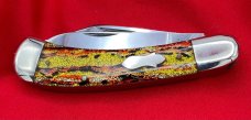 FIGHT’N ROOSTER 2-Blade Bar Style Trapper Pocket Knife Antique Christmas Tree Scales 2nd Gen 1982-94