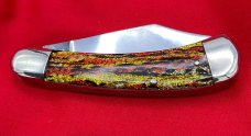FIGHT’N ROOSTER 2-Blade Bar Style Trapper Pocket Knife Antique Christmas Tree Scales 2nd Gen 1982-94