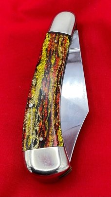 FIGHT’N ROOSTER 2-Blade Bar Style Trapper Pocket Knife Antique Christmas Tree Scales 2nd Gen 1982-94