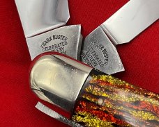 FIGHT’N ROOSTER 2-Blade Bar Style Trapper Pocket Knife Antique Christmas Tree Scales 2nd Gen 1982-94