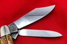 FIGHT’N ROOSTER 2-Blade Bar Style Trapper Pocket Knife Antique Christmas Tree Scales 2nd Gen 1982-94