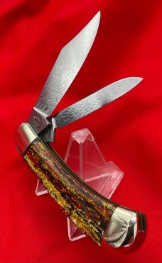 FIGHT’N ROOSTER 2-Blade Bar Style Trapper Pocket Knife Antique Christmas Tree Scales 2nd Gen 1982-94