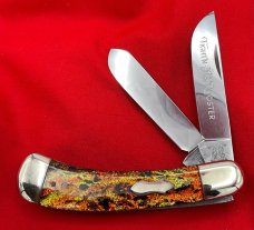 FIGHT’N ROOSTER 2-Blade Bar Style Trapper Pocket Knife Christmas Tree Scales Skinner/Spey Version