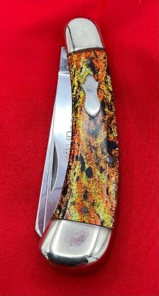 FIGHT’N ROOSTER 2-Blade Bar Style Trapper Pocket Knife Christmas Tree Scales Skinner/Spey Version