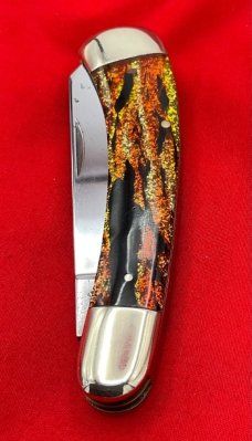 FIGHT’N ROOSTER 2-Blade Bar Style Trapper Pocket Knife Christmas Tree Scales Skinner/Spey Version