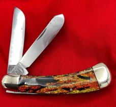 FIGHT’N ROOSTER 2-Blade Bar Style Trapper Pocket Knife Christmas Tree Scales Skinner/Spey Version