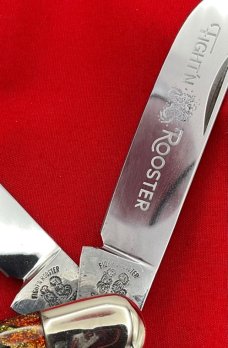 FIGHT’N ROOSTER 2-Blade Bar Style Trapper Pocket Knife Christmas Tree Scales Skinner/Spey Version