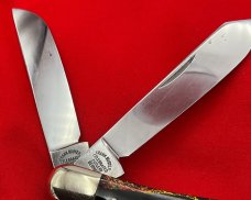 FIGHT’N ROOSTER 2-Blade Bar Style Trapper Pocket Knife Christmas Tree Scales Skinner/Spey Version