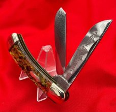 FIGHT’N ROOSTER 2-Blade Bar Style Trapper Pocket Knife Christmas Tree Scales Skinner/Spey Version