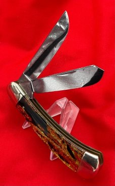 FIGHT’N ROOSTER 2-Blade Bar Style Trapper Pocket Knife Christmas Tree Scales Skinner/Spey Version