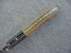 STUNNING! Jim Downs, Powell, Ohio, Damascus Mastadon Ivory Scrimshaw Worked Liners, Linerlock Folder