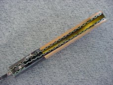 STUNNING! Jim Downs, Powell, Ohio, Damascus Mastadon Ivory Scrimshaw Worked Liners, Linerlock Folder