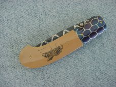 STUNNING! Jim Downs, Powell, Ohio, Damascus Mastadon Ivory Scrimshaw Worked Liners, Linerlock Folder