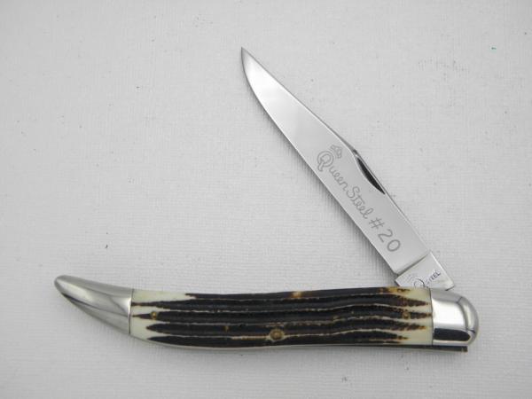 Queen Cutlery #20 Texas Tooth Pick Winterbottom bone:  5” closed, 1958 - 1960, etched blade, Q STEEL