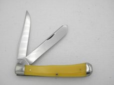 Queen Cutlery #19A  Amber Handled Trapper:  4 1/8” closed, circa 1960s, Q STEEL, amber handles