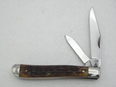 Queen Cutlery #14 peanut jack with Rogers Bone handles: 2 3/8” closed, circa 1956, stainless steel