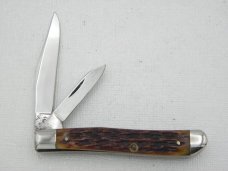 Queen Cutlery #14 peanut jack with Rogers Bone handles:  2 3/8” closed, circa 1956, stainless steel 