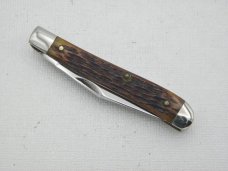 Queen Cutlery #14 peanut jack with Rogers Bone handles:  2 3/8” closed, circa 1956, stainless steel 