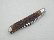 Queen Cutlery #14 peanut jack with Rogers Bone handles:  2 3/8” closed, circa 1956, stainless steel 