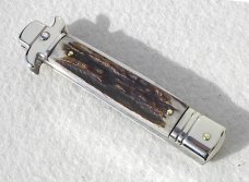 NEW AKC ITALIAN LEVERLETTO 8" GENUINE STAG WITH NEW MODIFIED BAYONET BLADE NICKEL SILVER BOLSTERS 