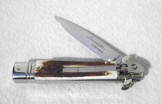 NEW AKC ITALIAN LEVERLETTO 8" GENUINE STAG WITH NEW MODIFIED BAYONET BLADE NICKEL SILVER BOLSTERS 