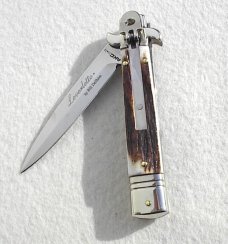 NEW AKC ITALIAN LEVERLETTO 8" GENUINE STAG WITH NEW MODIFIED BAYONET BLADE NICKEL SILVER BOLSTERS 
